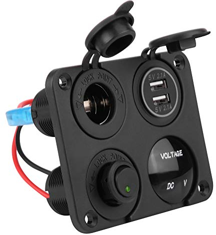 Schalter Panel, Fydun 4 Gang ON/OFF Kippschalter Panel Dual USB Ladegerät Stecksockel Wasserdichte Zigarettenanzünder Voltmeter für Auto Marine Boot Fahrzeuge LKW(Grünes Licht)