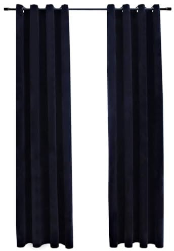 vidaXL 2X Vorhang Verdunkelung mit Ösen Verdunkelungsvorhang Kräuselband Ösen Schlaufe Thermo Gardine Blickdicht Samt Schwarz 140x245cm