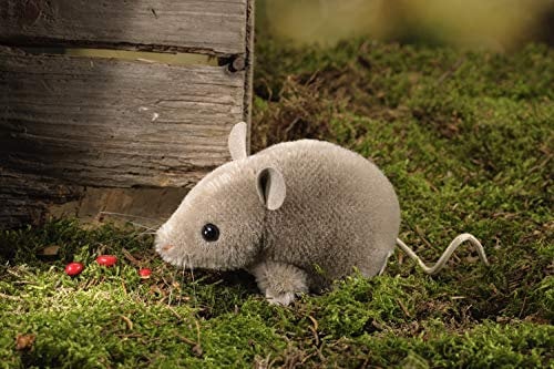 Kösener Maus 7430 grau braun liegend 10 cm Mohair Stofftier Kuscheltier Plüschtier Baby Kind Alcantara