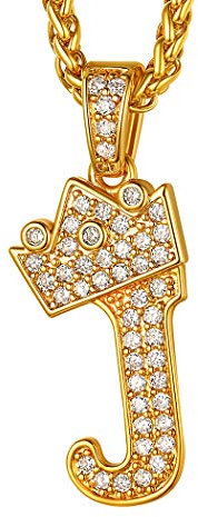 Suplight Crown Initial Necklace Real Gold, Womens Mens Bling Bling Hip Hop Chain Jewelry Pendant, Cubic Zirconia CZ Tennis Necklace with Letter Pendant J