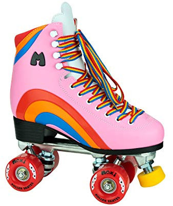 Moxi Skates – Regenbogenreiter – Lustige und modische Rollschuhe für Damen | Rosa Herz | Größe 3 JR