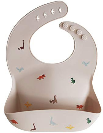 mushie Bavoir Bébé en Silicone | Bavoirs Imperméables Réglables | Bavoirs Faciles à Essuyer | 4 Tailles Réglables Avec Poches Avant Profondes | 100% Sans BPA et Phtalate | Dinosaurs