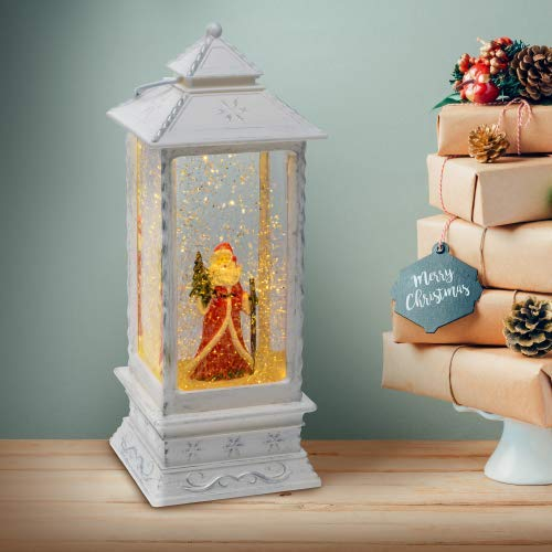 Lotti Laterne Weihnachtsmann weiß antik H27 cm Glitter LED weiß GL-LTS W105-275