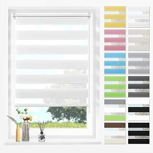 SBARTAR Doppelrollo Weiß B45 x H120 cm(Stoffbreite 45 cm) | Duo Rollo lichtdurchlässig Fensterrollo für innen verdunkelnd, ZeBrarollo für Fenster und Tür