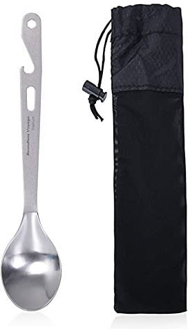 iBasingo 2 in 1 Titan Löffel Camping Besteck Tragbares Geschirr mit Flaschenöffner Outdoor Utility Multifunktionaler Suppen Reis Spoon für Schule Büro Indoor Reisen Ti1065T