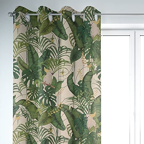 SCHÖNER LEBEN. Vorhang Palmenblätter Kakadus Natur grün gelb 245cm, Gardinen Aufhängung:Ösen
