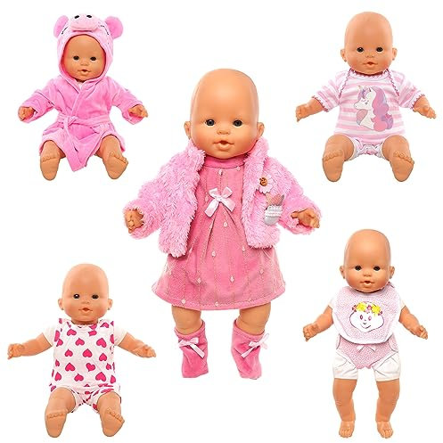 Festfun 5 Vêtements de Poupée Poupon Robe Vêtement de Poupée Poupon Barboteuse Pyjama Habit pour Poupée Poupon de 36cm