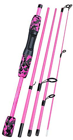 Lllunimon Tragbare Köder Angelrute 1.8M 5 Abschnitte Kohlefaser Reisen Karpfen Baitcasting Angelruten Tackle,Pink Spinning Rod
