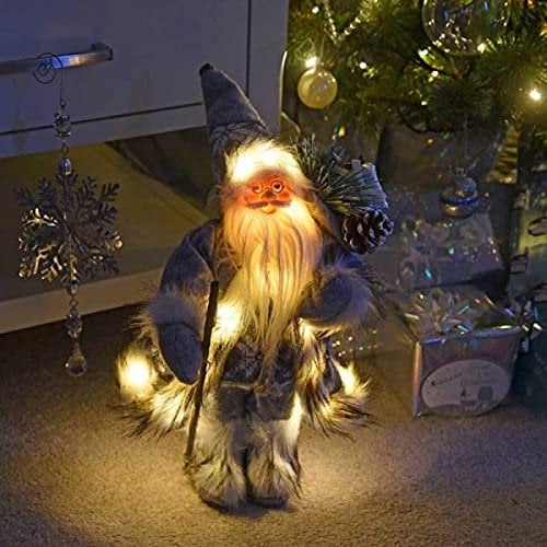 Marco Paul 30cm Grey Santa Claus Christmas Decorations - In-lit Battery Operated Soft Plush Standing Santa Figure LED Lights Festive Ornament - Xmas Decoration Indoor Light Up Decoration