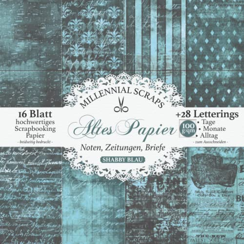 ALTES PAPIER Noten, Zeitungen, Briefe SHABBY BLAU: Scrapbooking Papier & Zubehör I Zum Ausschneiden I Mit Letterings I Junk Journal Dekor I Geschenk für Bastelfreunde I Karten Basteln DIY