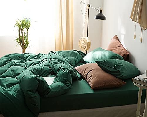 Omela Bettwäsche 135x200 Grün Waldgrün 2 Teilig Microfaser Unifarben Bettbezug Weich und Bequem Bettwäsche Set Reißverschluss - 135 x 200 + 80 x 80 cm