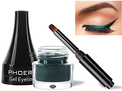 Go Ho Cream Green Eyeliner Gel Pot with Brush,Cream Eyeliner Makeup,Smooth High Pigmented Matte Eye Makeup Gel Eye Liner Pot,207 Green