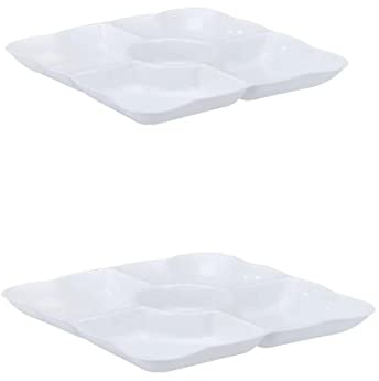 Packung mit 2 Dip-/Snackschalen, Snackteller, geteilte Melamin-Essteller mit 6 Fächern/Antipasti-Teller, Vorspeisentablett, frische Snacks (2 quadratische Pfannen)