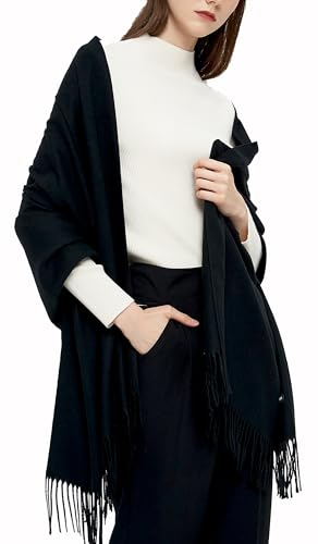 Gragengs Pashmina Schals und Wraps Schals für Damen Hochzeit Party Winter Warme Lange Solid Color,Schwarz