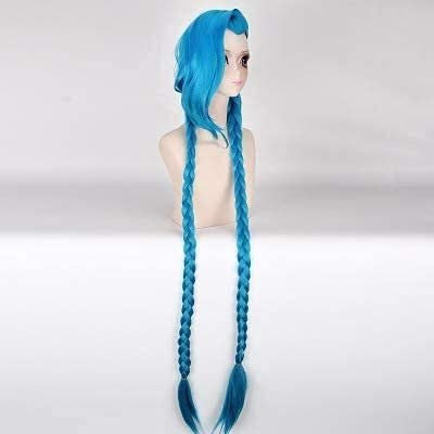 ydound Jinx Perücke für Anime-Coser, Cosplay, lang, blau, Anime, Comic, Weihnachtshut, Karneval, Halloween, Party, Perücke