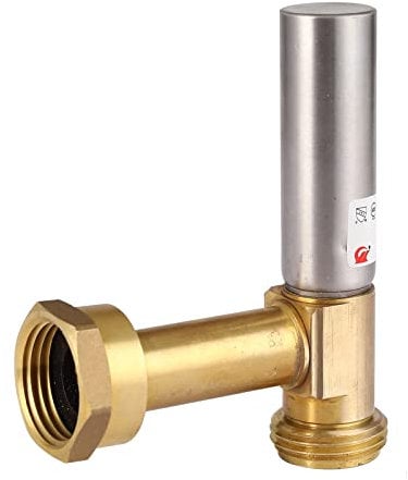 GUOFIS 1Pack Angle Water Hammer Arrestor for Washing Machine,Stainless Steel Laundry Washer Box Fittings,3/4 Inch Swivel FHT x 3/4 Inch MHT Reduce Noise Water Hammers Arrestors(HAMMER018)