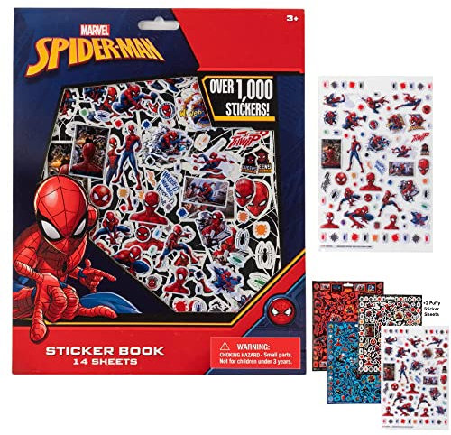Marvel Spiderman Aufkleber für Kinder, 14 Blatt Spiderman Stickerbuch-Set inklusive geschwollenen Aufklebern, 1200+ Aufkleber