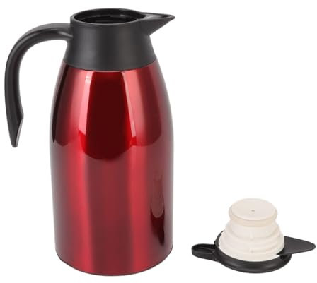 Thermal Coffee Carafe, 2L Insulated Coffee Carafe Thermal Coffee Pot Stainless Steel Double Wall Insulated Coffee Server Coffee Dispenser for Coffee Tea(Red)