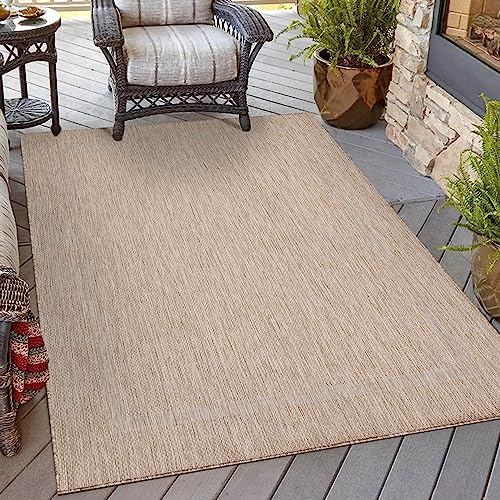 HomebyHome In & Outdoor Teppich Wetterfest Sisal Optik 120x170 cm Beige - Balkon Teppich Wasserfest, Waschbar, Flachgewebe - Ideal für Küche, Camping, Garten und Terrasse