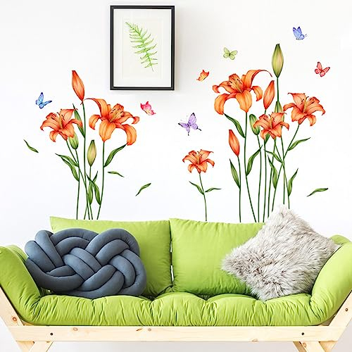 Timelesslong Wandtattoo Wohnzimmer Blumen Schmetterlinge Blätter Wandsticker Pflanzen Deko Tapete Groß Wandaufkleber Blume Wanddeko Wandbilder für Schlafzimmer Flur Büro Fensterbilder Deko