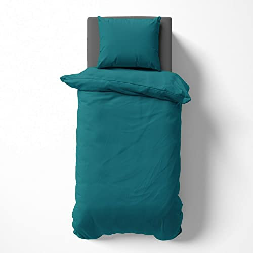 Visaggio Bettwäsche 135x200 cm Mikrofaser Uni Einfarbig Bettbezug Set mit Reißverschluss Petrol