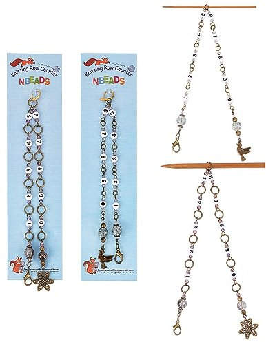 nbeads 2 STK. Stricken Reihe Zähler Chains, Acryl Nummer Perlen Stich Marker für Stricken Häkeln Tracking Projekt Fortschritt, fit für Nadeln bis zu 3mm/6mm, ke Bronze