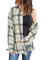 Wenrine Damen Karierte Bluse Langarm V-Ausschnitt Hemd Button Down Hemdjacke Flanell, Beige, XL