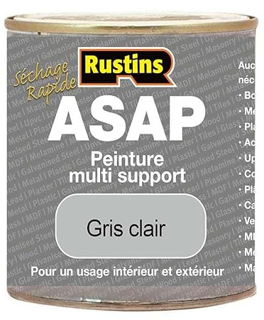 Rustins ASAP - Peinture multi-supports à séchage rapide pour le métal et le bois - Gris clair - 500ml
