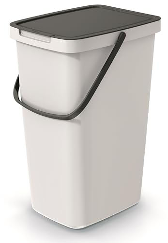 Mülleimer Müllbehälter Abfalleimer Biomülleimer mit Griff und Klappdeckel Abfallsammler Mülltonne Müllsortierer Papierkorb (25L, Aschgrau)