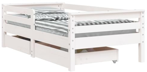 vidaXL Kinderbett, Kinder Bettgestell mit Schubladen, Hausbett für Kleinkinder ab 4 Jahren, Einzelbett Kinder Jugendbett Holzbett, Weiß 70x140 cm Massivholz Kiefer