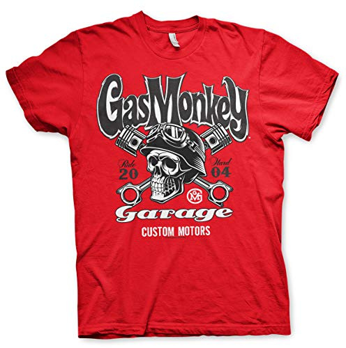 Fast N' Loud Officiellement sous Licence Gas Monkey Garage Custom Motors Skull T-Shirt pour Hommes (Rouge), Medium