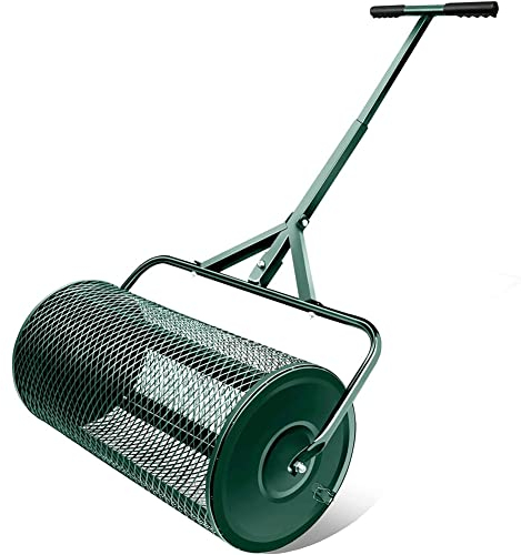 OSBELE Esparcidor de abono de 24 Pulgadas, esparcidor de turba con Mango Mejorado en Forma de T, esparcidor de Malla metálica Ligero y Duradero para esparcir turba, Fertilizantes y Semillas
