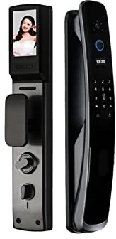 VVHUDA DF4 3D Face Recognition Smart Lock With Camera Compatible With Tuya Zigbee Electronic Door Lock Fingerprint Lock With IC Card Peephole (Color : DF4 C2) small gift