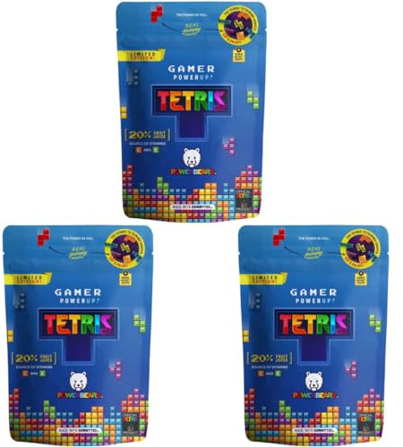 3x Tetris Powerbeärs Fruchtgummis - Gamer PowerUp Tetris Snack - 3x125g Packung