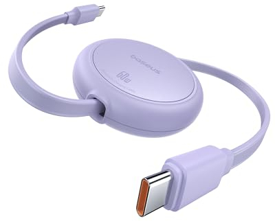 Baseus USB C auf USB C Kabel Rollbar, 60W 1m Mini Einziehbar Schnellladekabel, USB C Ladekabel für iPhone 16 15 14 Pro, Samsung Galaxy S25 S24 Ultra, MacBook, iPad Pro, Tragbar Leicht zu Verstauen