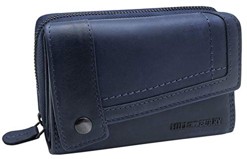 Hill Burry Damen Portemonnaie Leder | Geldbörse mit RFID Schutz | Frauen Portmonee mit vielen Kartenfächern | Geldbeutel mit Münzfach (Blau)