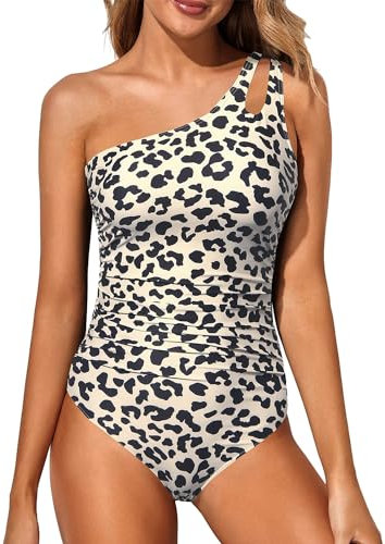 USUN Costume da Bagno Intero Donna Scollo a V Curvy Costumi Elegante Pancia Ruched Push up Beachwear Monokini Controllo della Pancia Vintage Sexy Vita Alta Swimsuit Slim Un Pezzo Spiaggia Swimwear