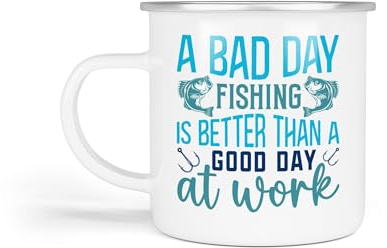 Anonymous Gifting Enamel Mugs, One Size. A Bad Day Fishing is Better Than a Good Day at Work. Fishing Gift for Dad, Mum, Grandpa, Grandad Birthday, Christmas, Father's Day