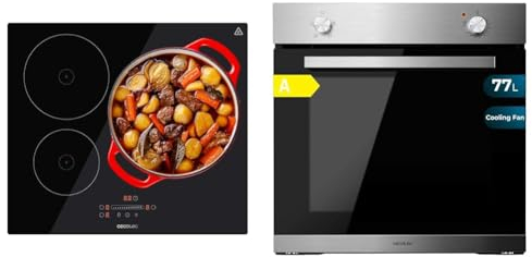 Cecotec Placa de Inducción 3 Fuegos Bolero Squad I 3001. Potencia Máxima 7400W en 9 Niveles & Horno Integrable Bolero Hexa C126000 Line+ A 2800 W, Capacidad de 77 Litros, 4 Funciones