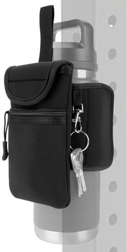 Linkidea Magnetic Water Bottle Sleeve Pouch Compatible with YETI Rambler Bottle 18oz/20oz/24oz/32oz, Hydro Flask Wide Mouth, Magnetically Waterbottle Bag for Gym with Pockets, Black
