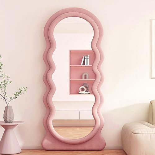 CEIEVER Specchi ondulati irregolari, specchio a figura intera, 160 x 60 cm, specchio ad arco da terra, asimmetrico, per soggiorno, bagno, camera da letto, ingresso decorazione da parete (rosa)