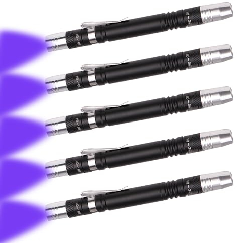 MVIOCS Verbesserte UV-Taschenlampe, 5 Stück, helle LED-Taschenlampe, Weiß und Hochleistungs-Schwarzlicht-Kombination, Schwarzlicht-Taschenlampe, Haustier-Urin-Detektor-Licht für Hunde/Katze, trockene