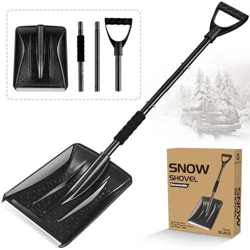 Pala da Neve, 108cm Pala da Neve per Auto, 4 Pezzi di Design Staccabile, Leggera Pala Neve Regolabile Portatile con Grande Capacità Perfetta per Giardino, Auto Guida (Nero)