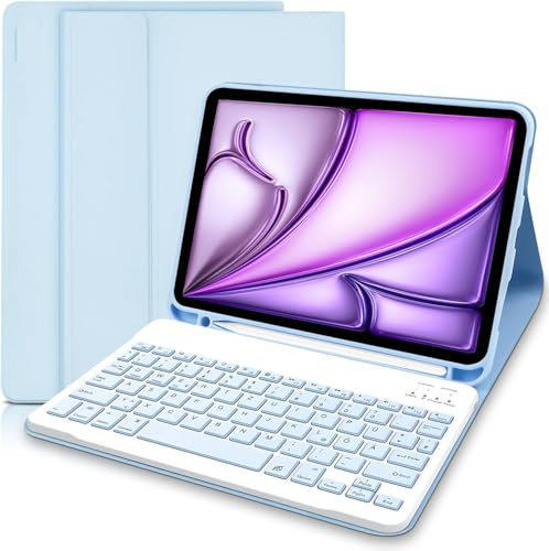 KTOITION für iPad Air 11 (M3/M2, 2025/2024) Hülle mit Tastatur, Deutsches QWERTZ Tastaturhülle mit Einzustellendem Magnetständer, Abnehmbare Schutzhülle (Blau)
