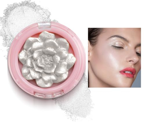 KARLOR 3D Rose Highlighter, Face Highlighter Makeup Highlighter Powder Palette 3D-shaped rose petal highlight shimmer mother of pearl highlighter palette glitter face cheek nose brighten (01 diamond)