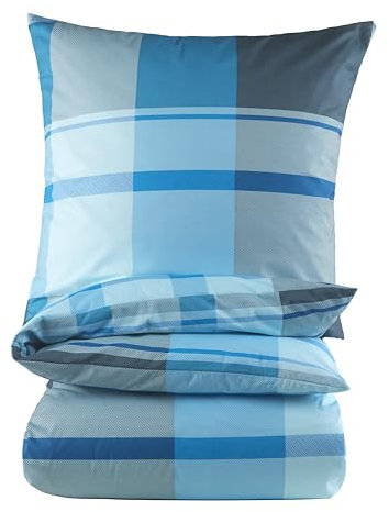 BaSaTex Bettwäsche 155x220 Baumwolle Set 2 teilig - 100% Baumwolle - 1x Deckenbezug 155 x 220 cm + 1x Kissenbezug 80x80 cm - Reißverschluss - Josef Petrol