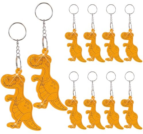 LAMEK 10 Stück Dino Anhänger Reflektor Dinosaurier Schlüsselanhänger Acryl Glücksbringer Reflektierenden Dino Geschenk für Kinder Rucksack Fahrrad zur Einschulung Geburtstag Weihnachten
