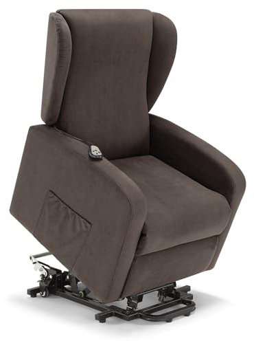 REDÒKASA Poltrona relax elettrica NEW ORLEANS per anziani e disabili con 2 motori, 4 ruote per lo spostamento, Kit Optional Batteria, alzapersona, tessuto idrorepellente (Senza Kit Batteria, Fango)