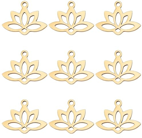Beebeecraft 1 Box 20 Stück Lotus blüten Anhänger 18 Karat Vergoldeter Edelstahl Hohler Blumen Yoga Perlen Charms Bastelzubehör Für DIY Halsketten Armbänder Ohrringe