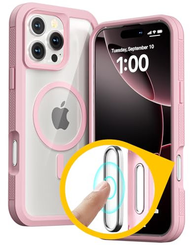Follaroma for iPhone 16 Pro Max case,Compatible with MagSafe with Camera Control Capture Button,Double Layer Heavy Duty Shockproof Protection Phone Case,Clear Magnetic Protective Cover,6.9'',Pink